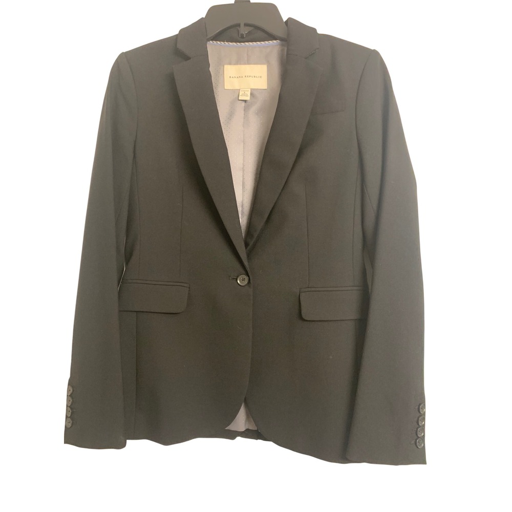 Banana Republic Black Stretch Single Button Blazer Jacket Size 6